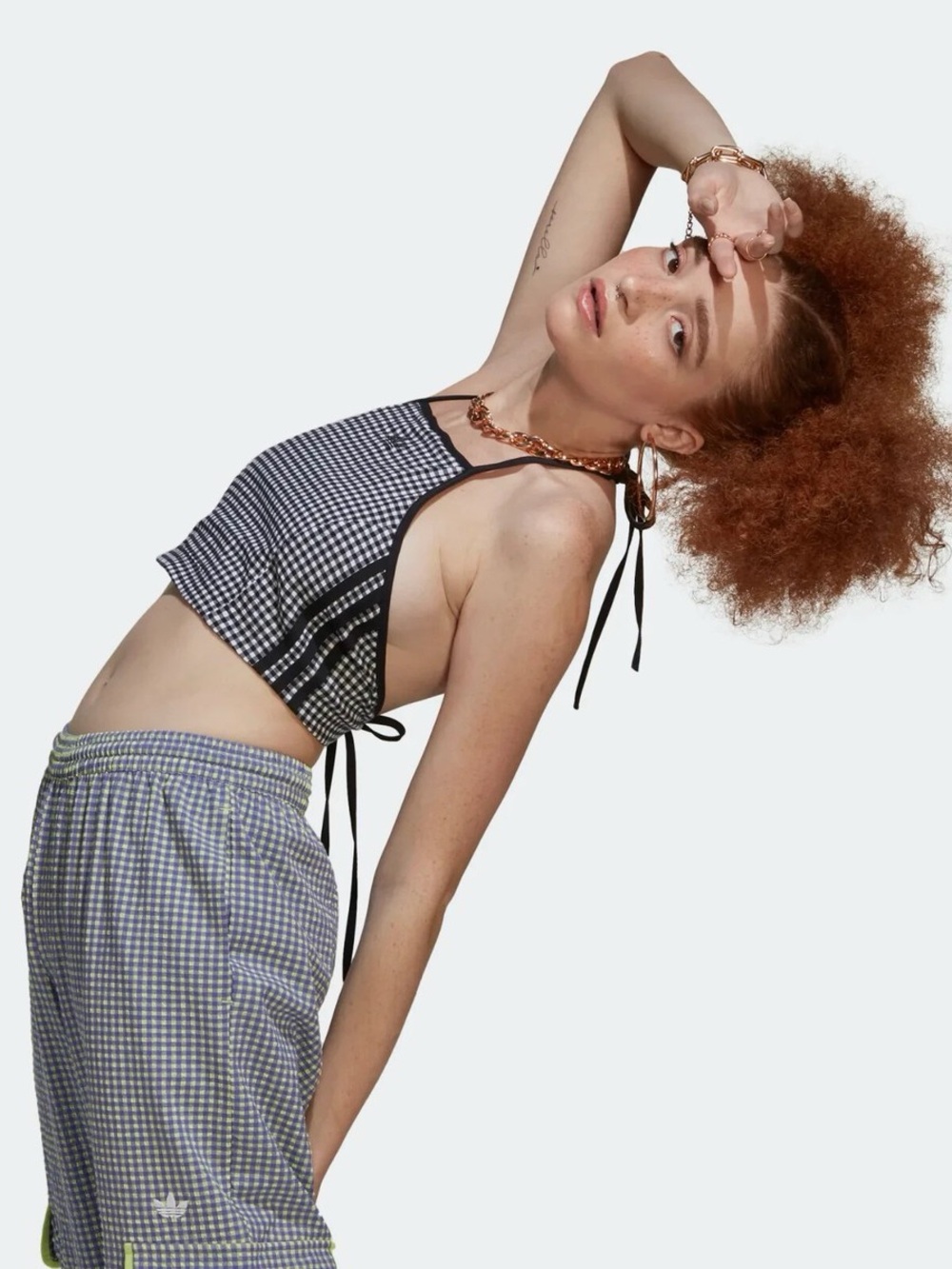 Adidas Black and White Gingham Halter Crop Top - Picture 3 of 10